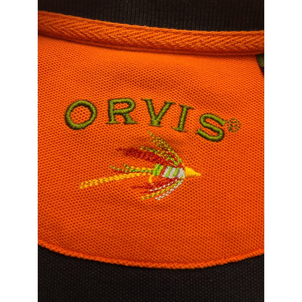 Orvis Men's XXL Short Sleeve Polo Shirt Navy Blue Orange Contrast Pique Knit - Picture 6 of 14
